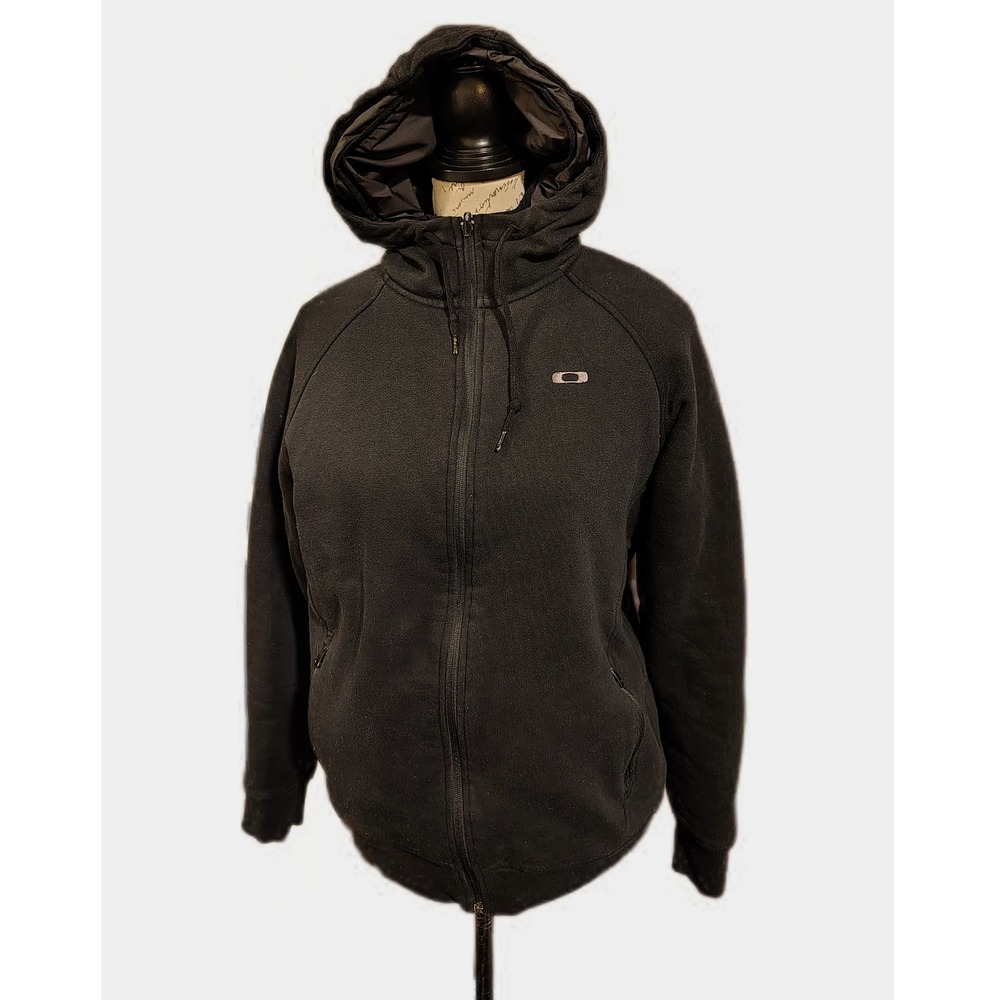 Oakley Womens Reversible Sweatshirt Puffer Jacket Coat L Hood Black Utility